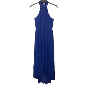 Sanjoy Royal Blue Pleated Skirt Halter Dress